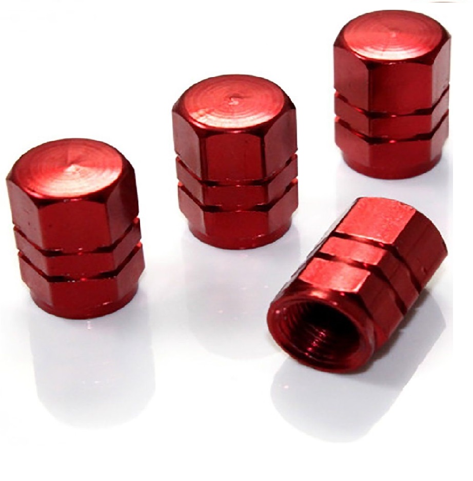 Red Anodized Tyre Valve Dust Caps (x4)